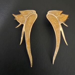 Vintage 80s Enamel And Goldtone Abstract Sculptural Pierced Earrings